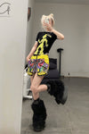 Windowsen "Alien" velvet conjoined short -sleeved PS23OP001 black